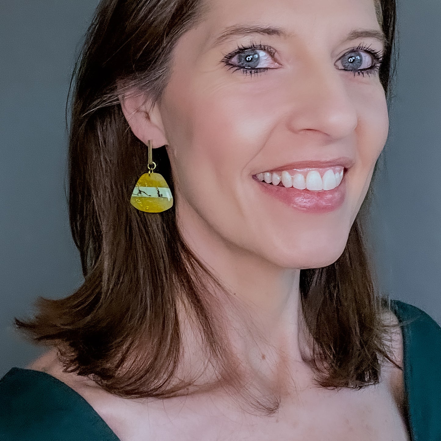 Medium Sized Mint, Gold, and Yellow Dangle Earrings