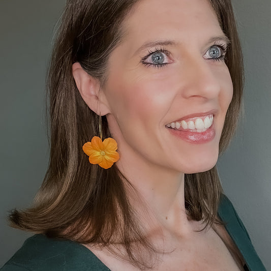 Shimmery Blended Large Orange and Gold Flower Earring