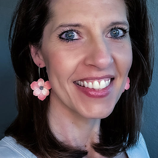 Medium Blended Pink and Silver Flower Earring