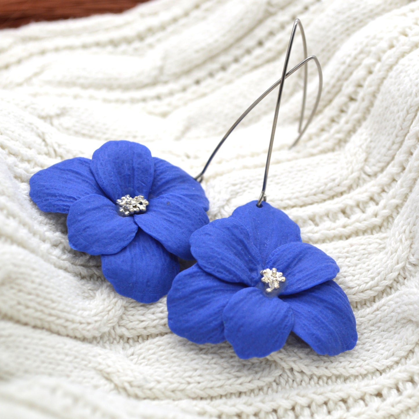 Large Cobalt Blue Flower Earring