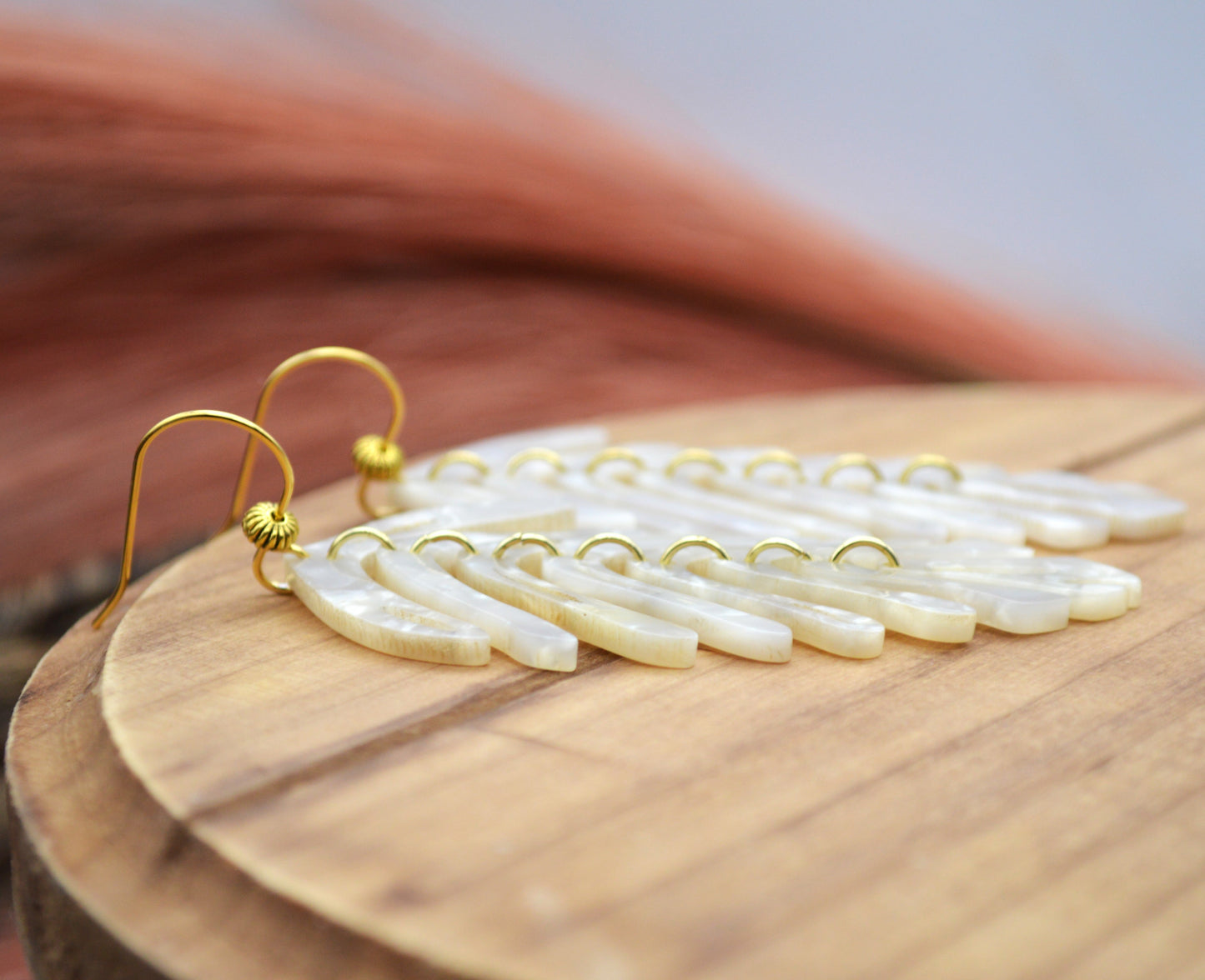 Ivory Tortoiseshell Leaf Tassel Earrings