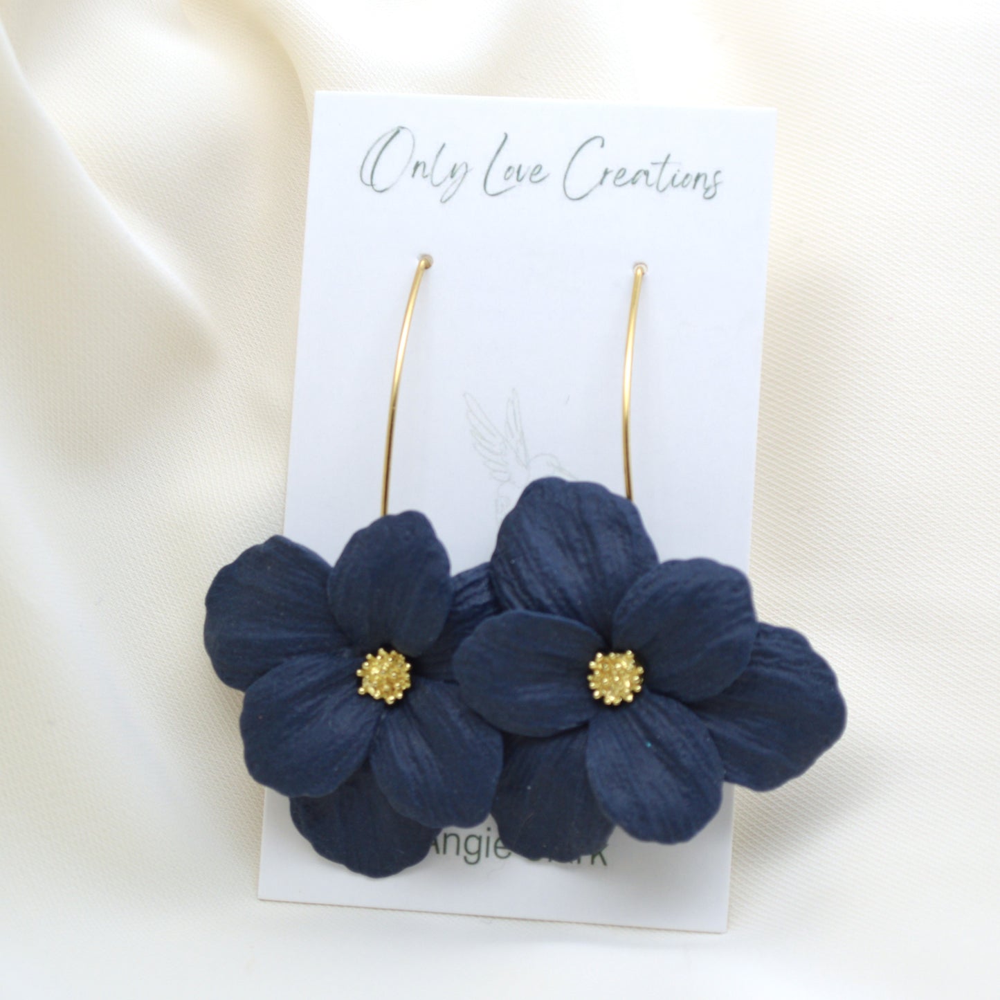 Large Navy Blue Flower Earring
