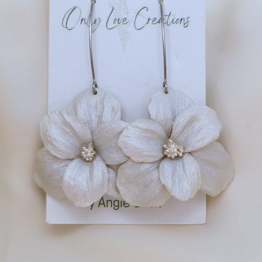 Large Pearl White Flower Earrings