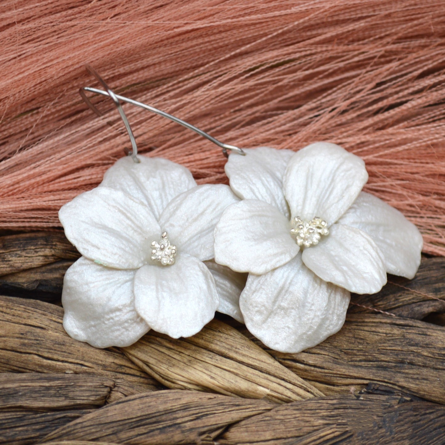 Large Pearl White Flower Earrings