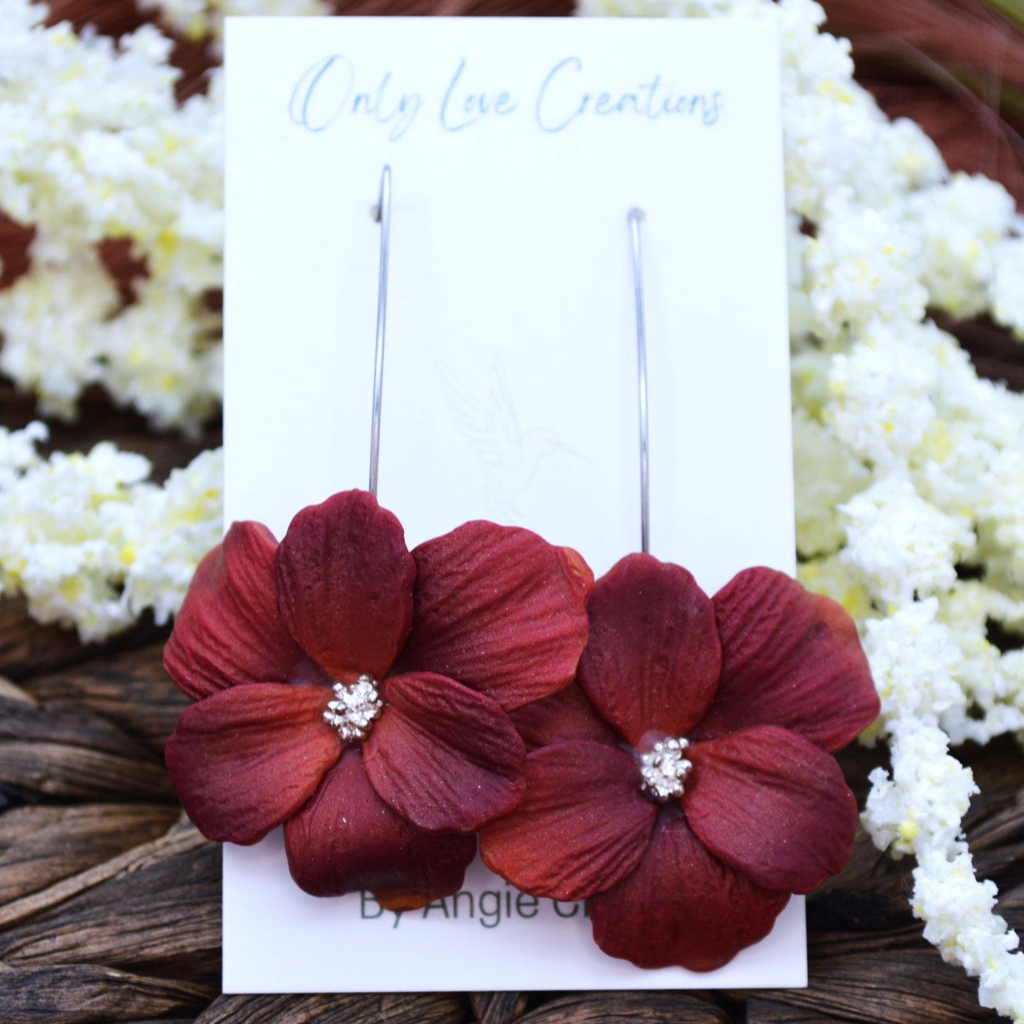 Large Color Blended Deep Red Flower Earrings