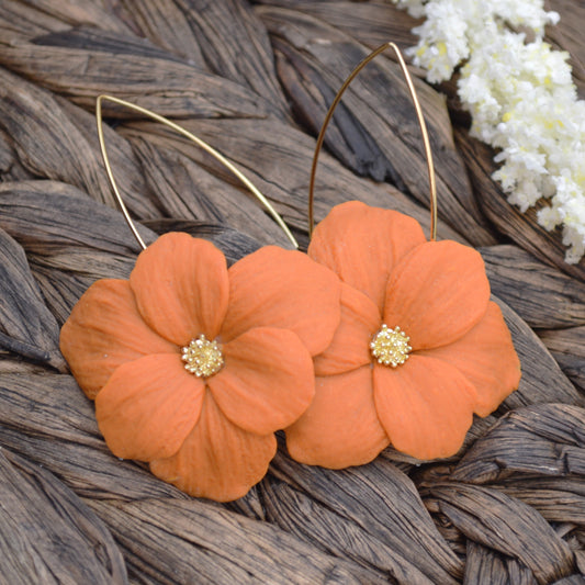 Large Orange Flower Earring