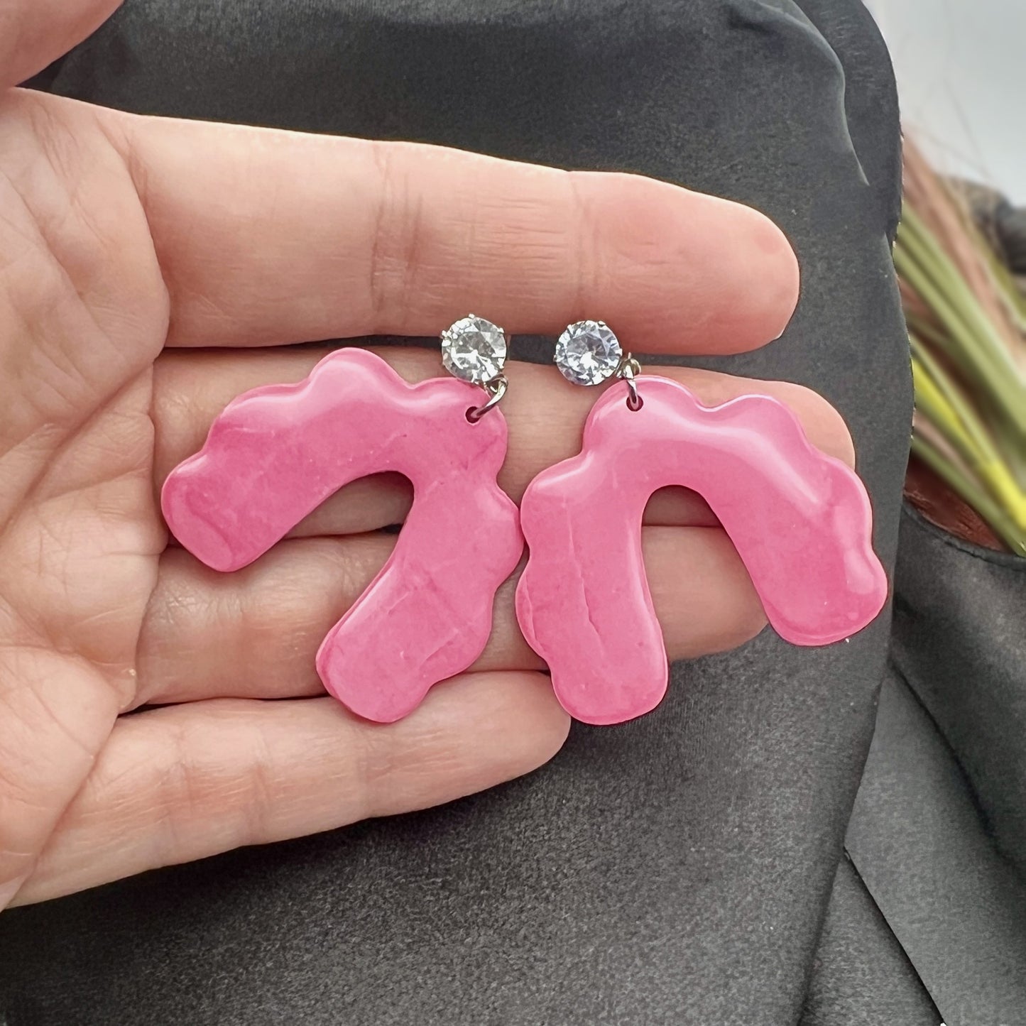 Pink Scalloped Dangle Earrings