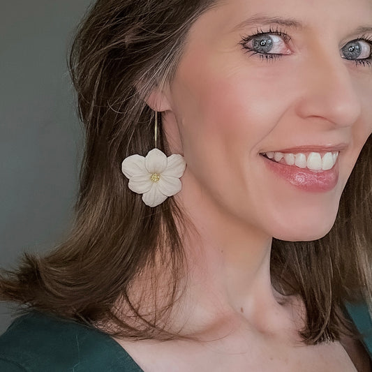 Large Ivory & Gold Flower Earrings