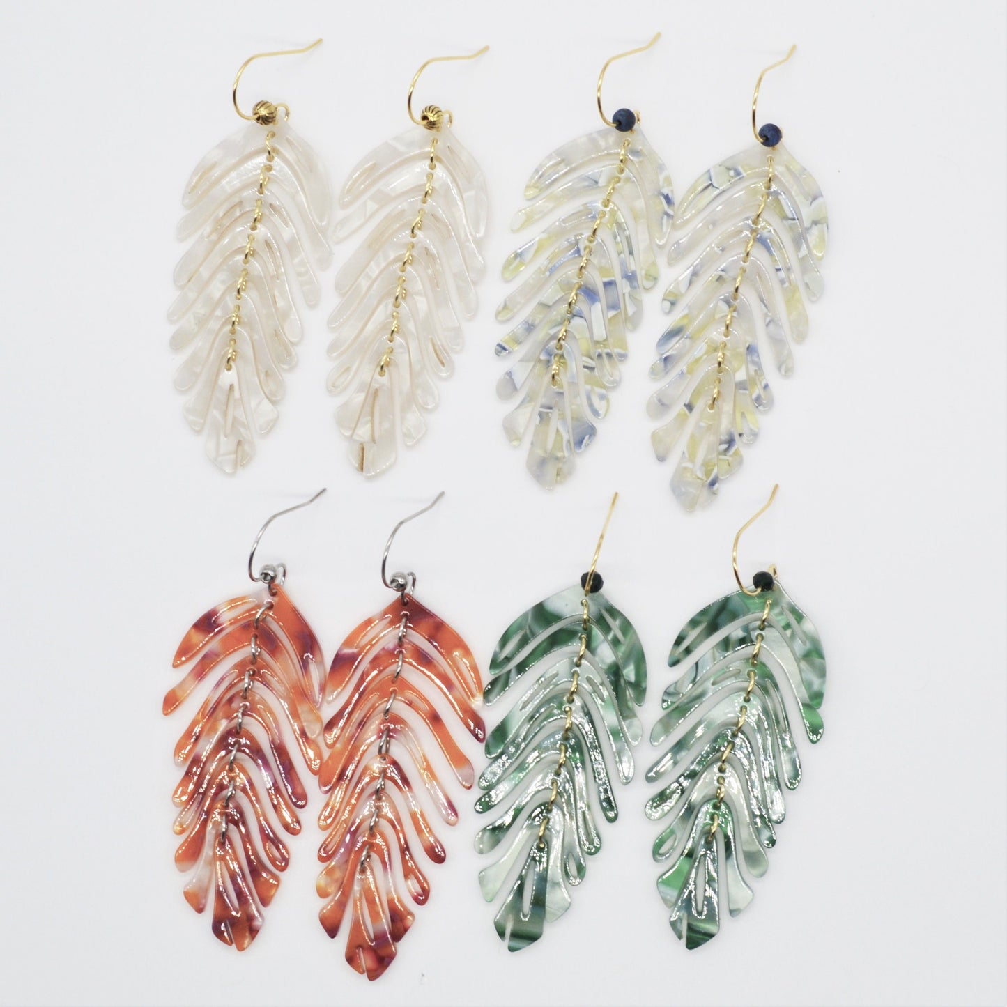 Handmade Tortoiseshell Leaf Tassel Earrings, Multiple Colors to Choose