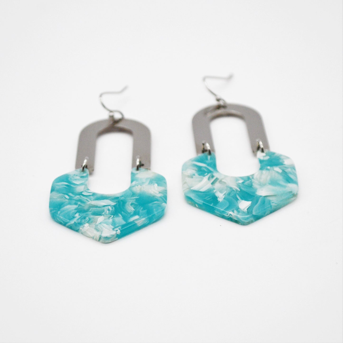 Turquoise Tortoiseshell Pattern Long Dangle Earrings