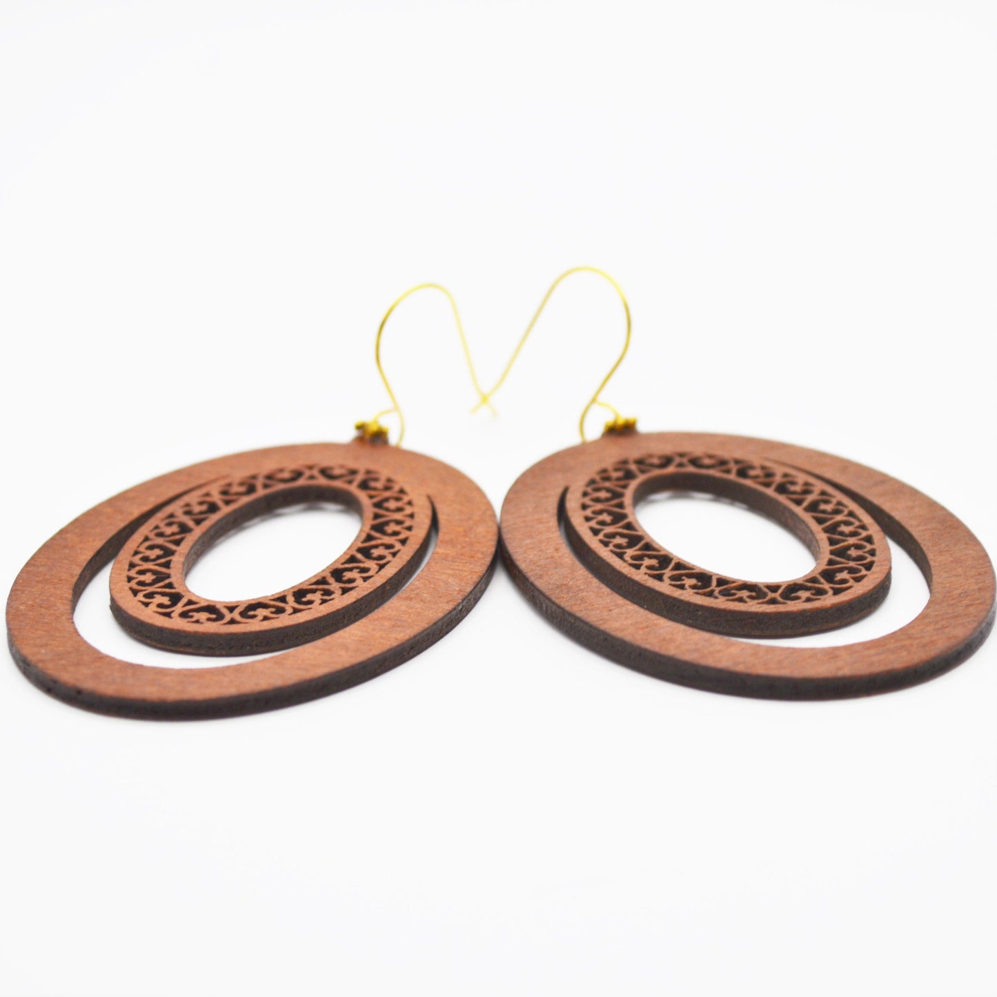 Handmade Mahogany Stained Balsa Wood Earrings with Stainless Steel Hooks