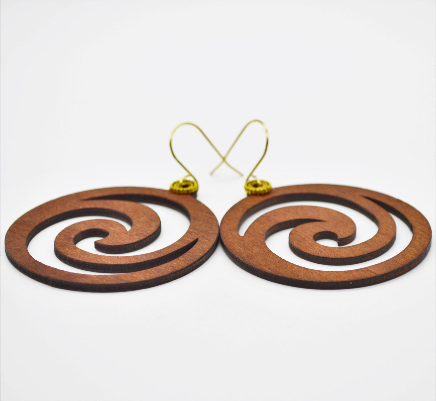 Round Laser Cut Balsa Wood Swirl Earrings