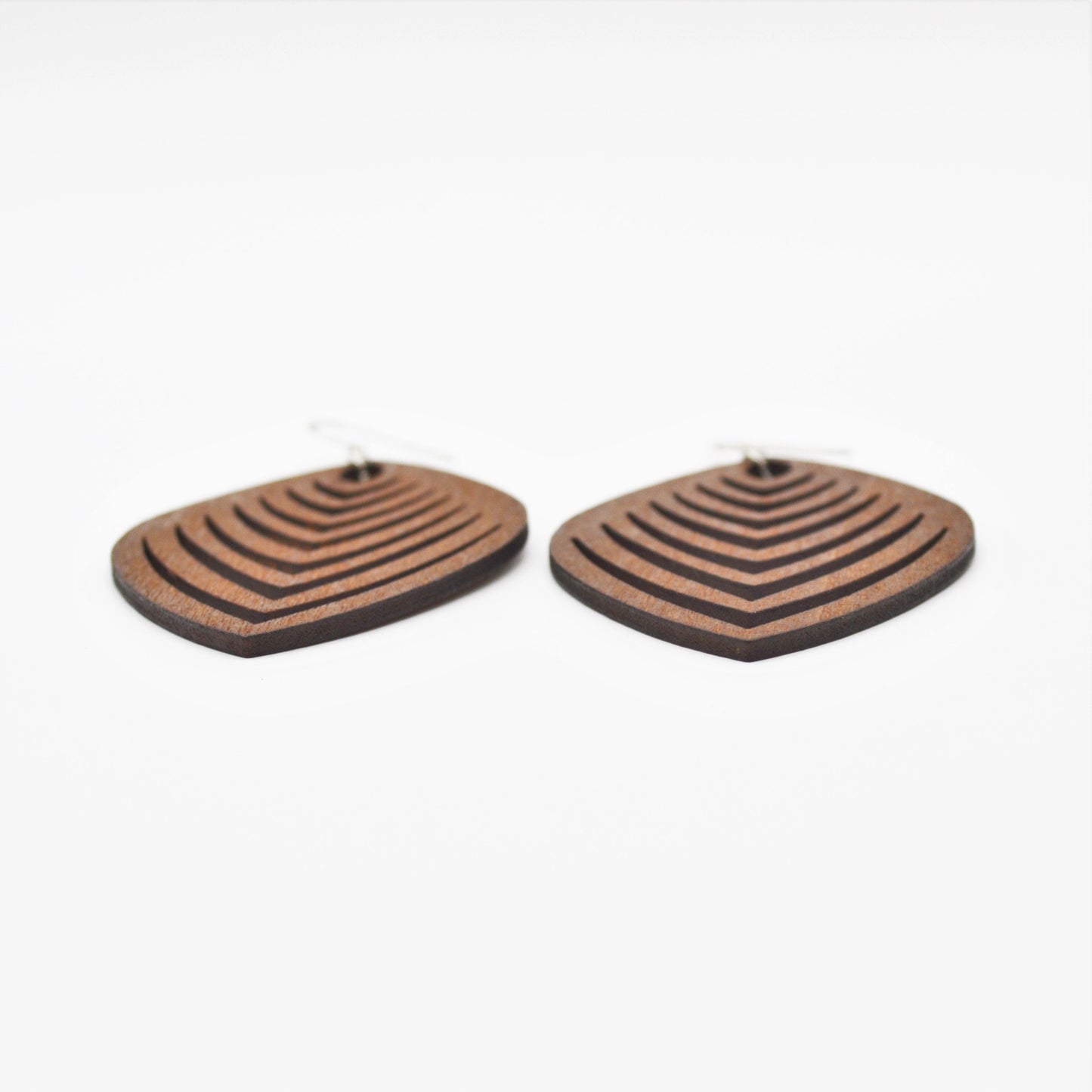 Handmade Mahogany Stained Balsa Wood Diamond Earrings