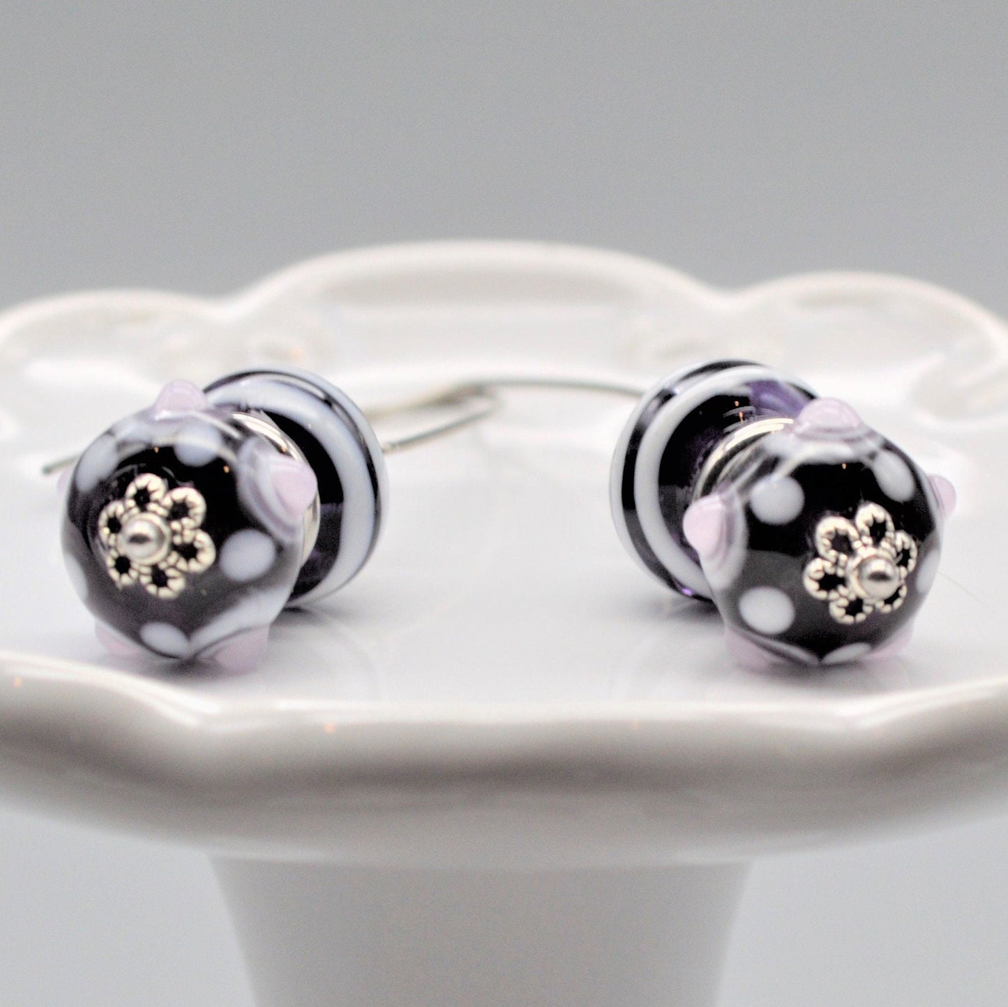 Handmade Purple & White Murano Glass Earrings