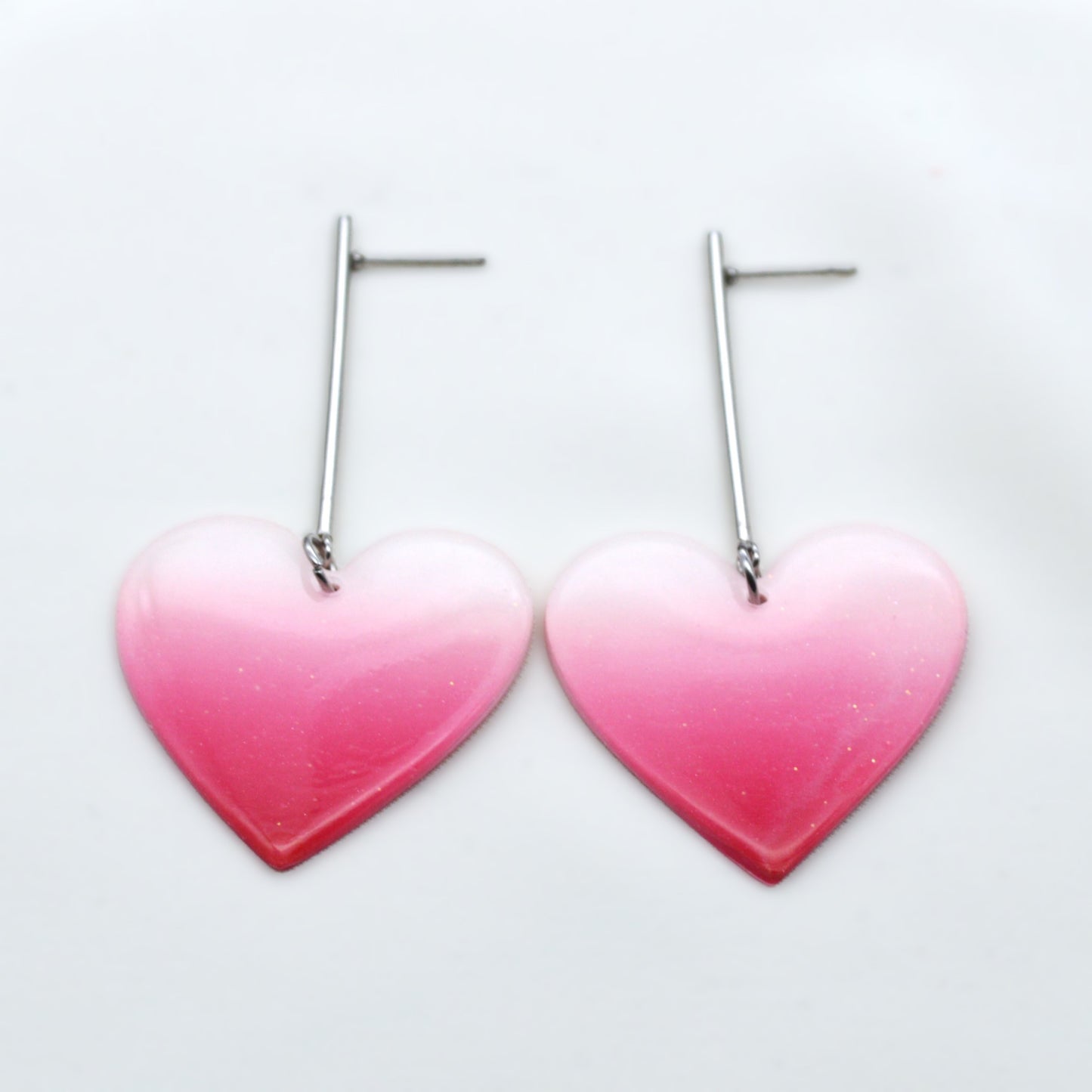 Large Pink and White Ambre’ Heart Earrings