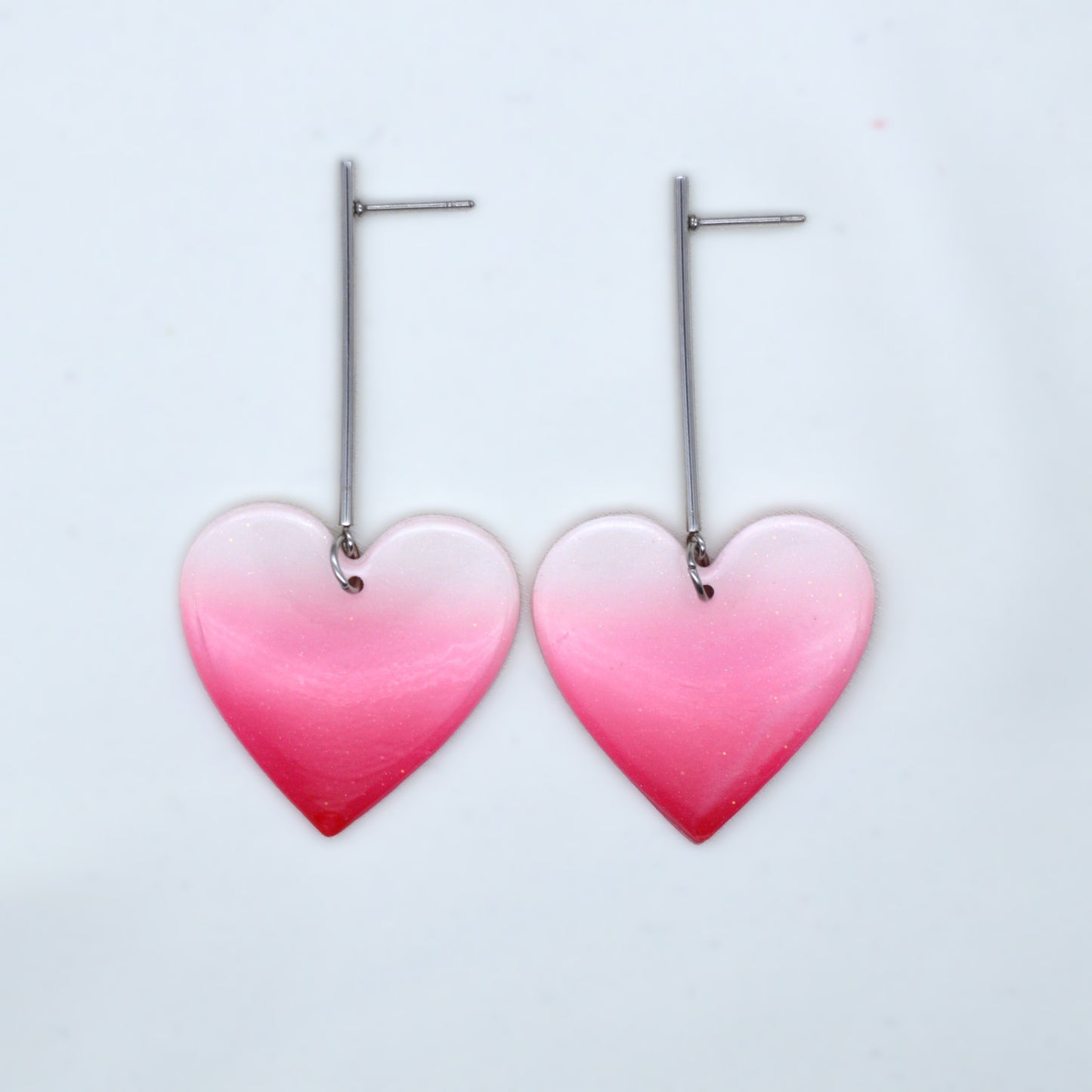 Large Pink and White Ambre’ Heart Earrings