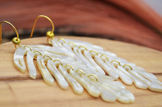 Ivory Tortoiseshell Leaf Tassel Earrings