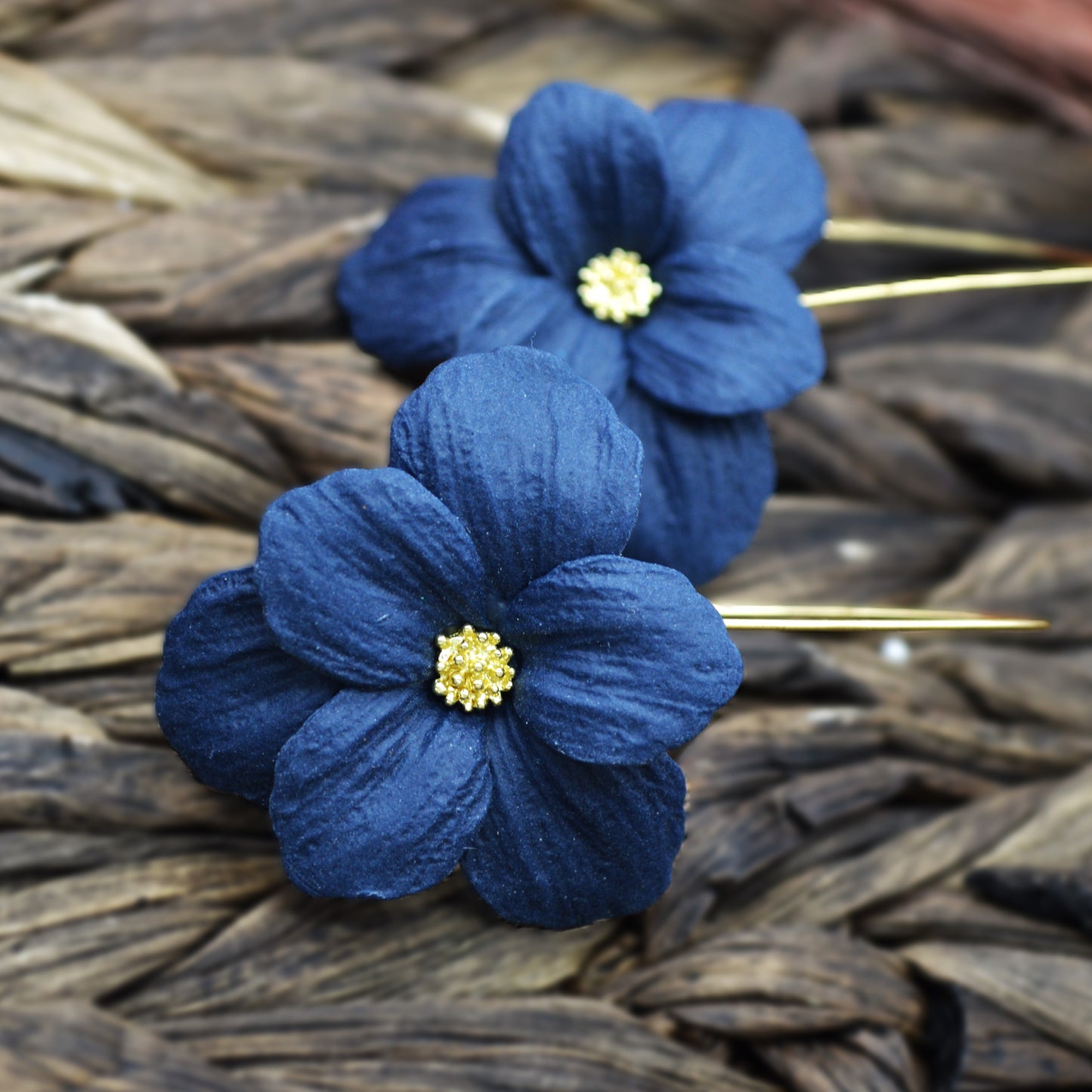 Large Navy Blue Flower Earring