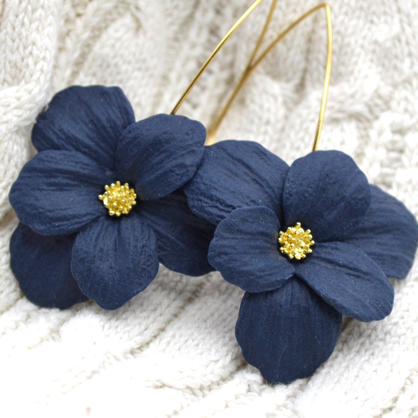 Large Navy Blue Flower Earring