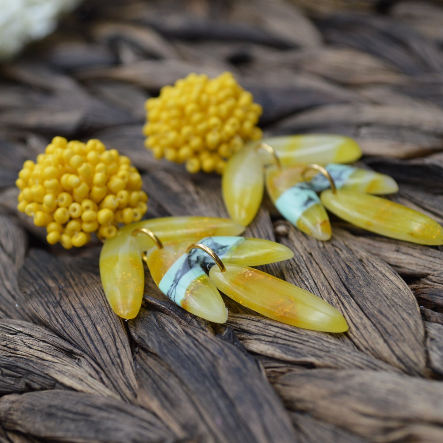 Long 3 Tiered Mint and Gold Earrings