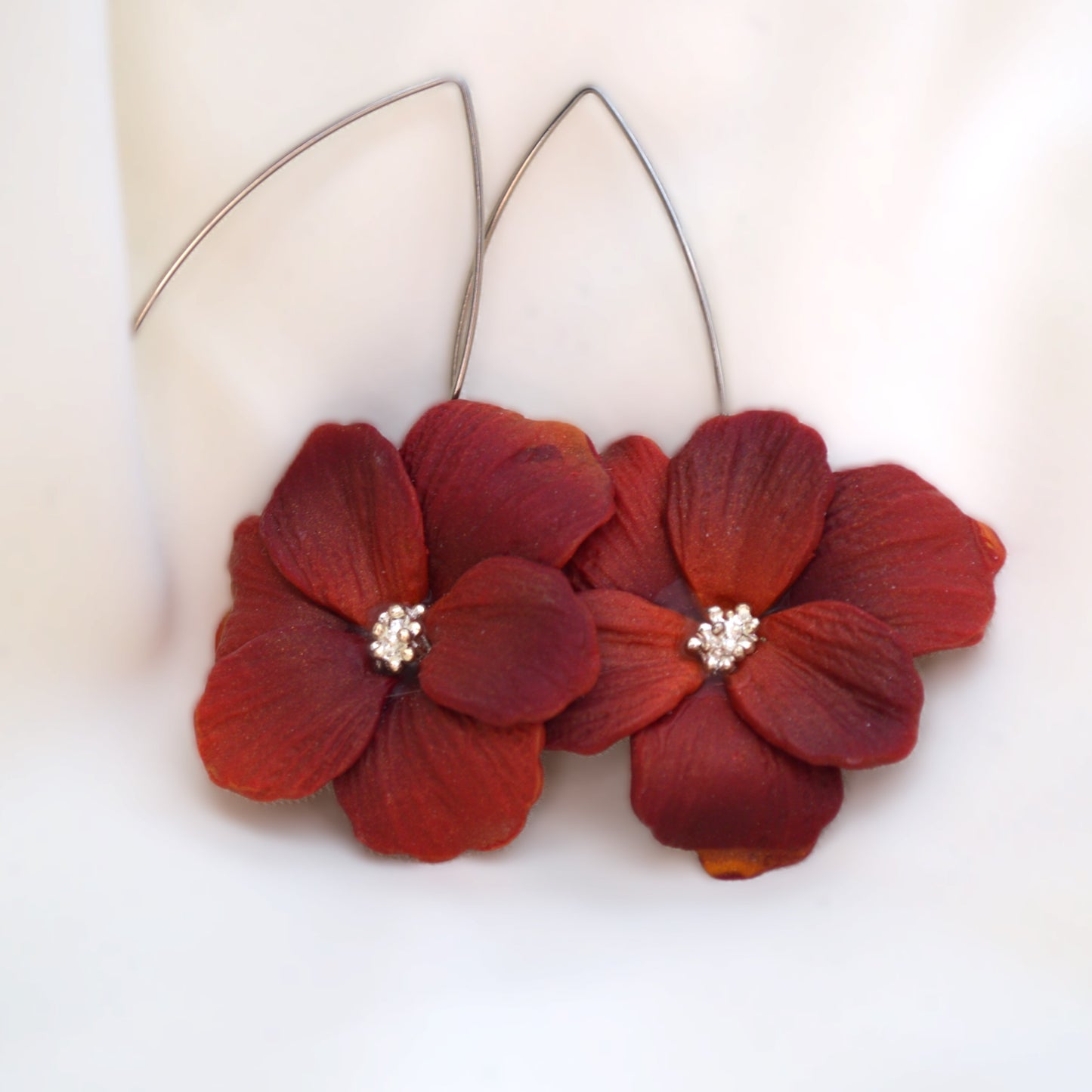 Large Color Blended Deep Red Flower Earrings