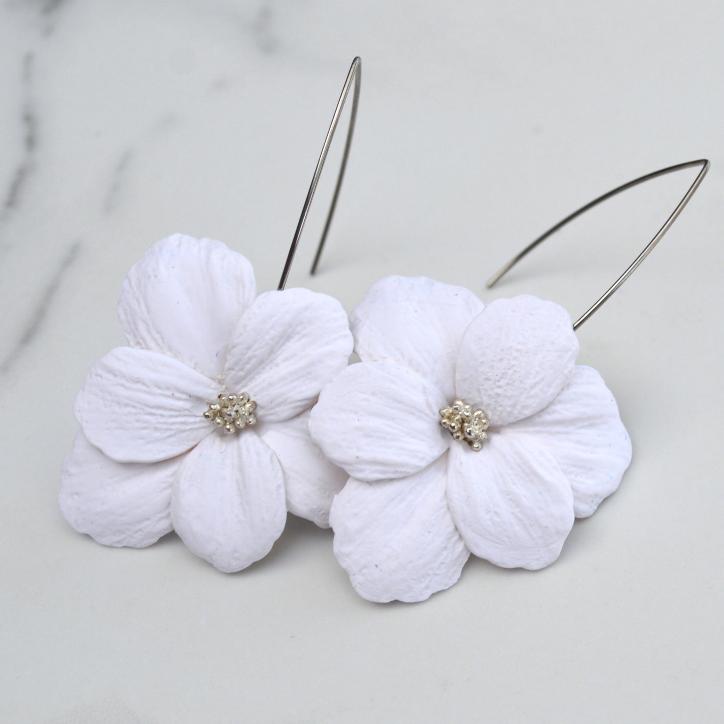 Large Bright White Flower "Snow-White Symphony" Earring