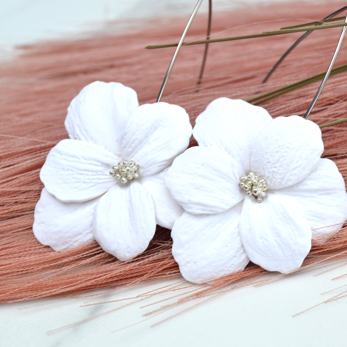 Large Bright White Flower "Snow-White Symphony" Earring