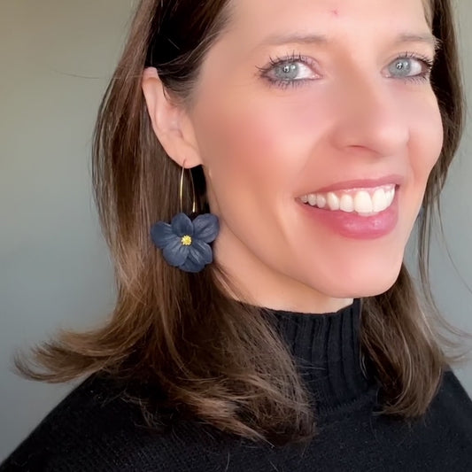 Large Navy Blue Flower Earring