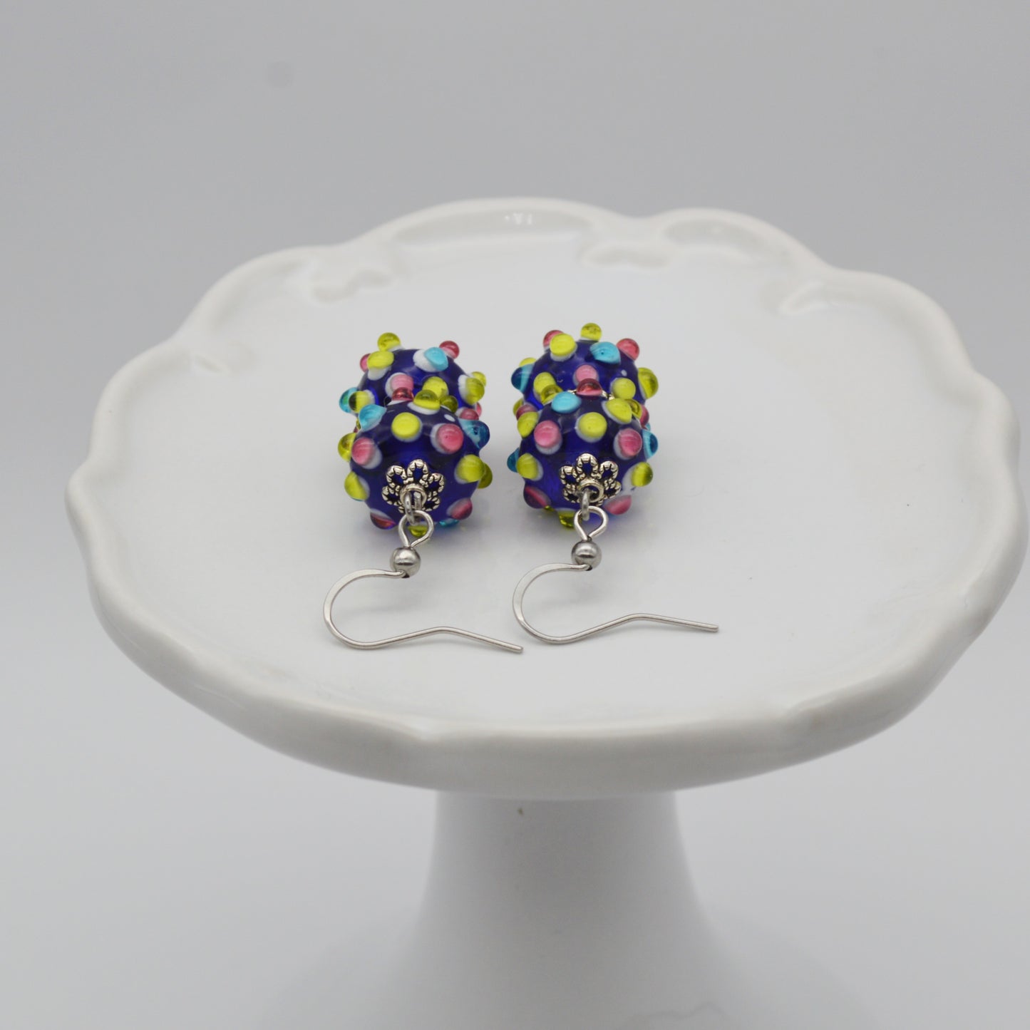 Colorful Bumpy Murano Glass Lampwork Earrings - Beads Handmade in Venice, Italy