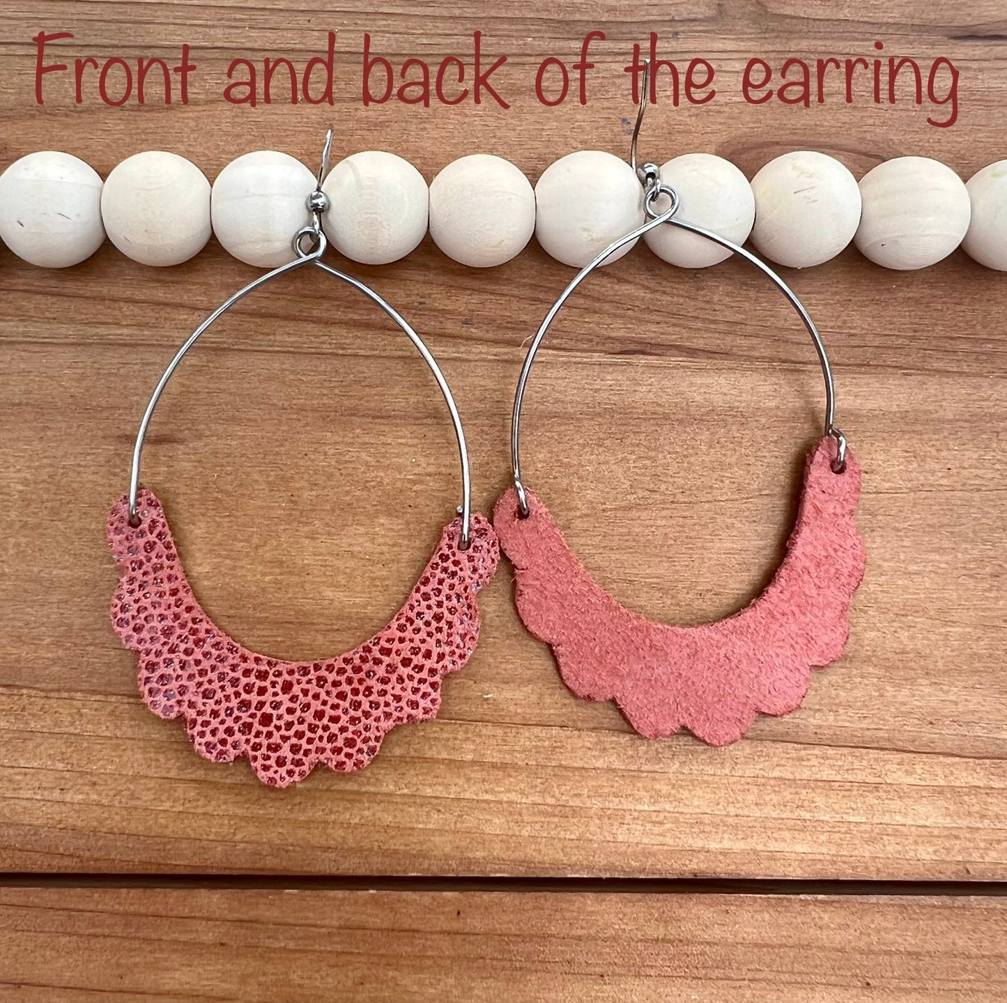 Handmade Large Minimalist Dark Salmon Pink Leather Arch Earrings