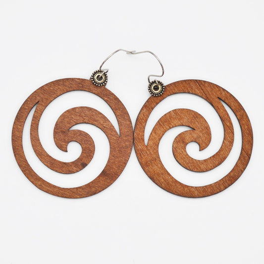 Round Laser Cut Balsa Wood Swirl Earrings