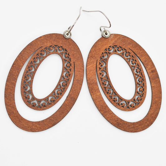 Handmade Mahogany Stained Balsa Wood Earrings with Stainless Steel Hooks